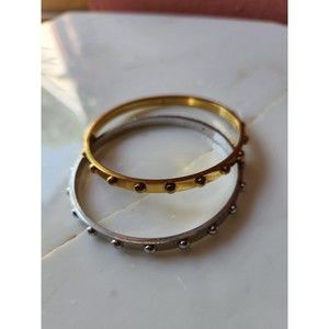 KATE SPADE Bangle Bracelets Gold & Silver Tone Studded Notched Set of Two Signed